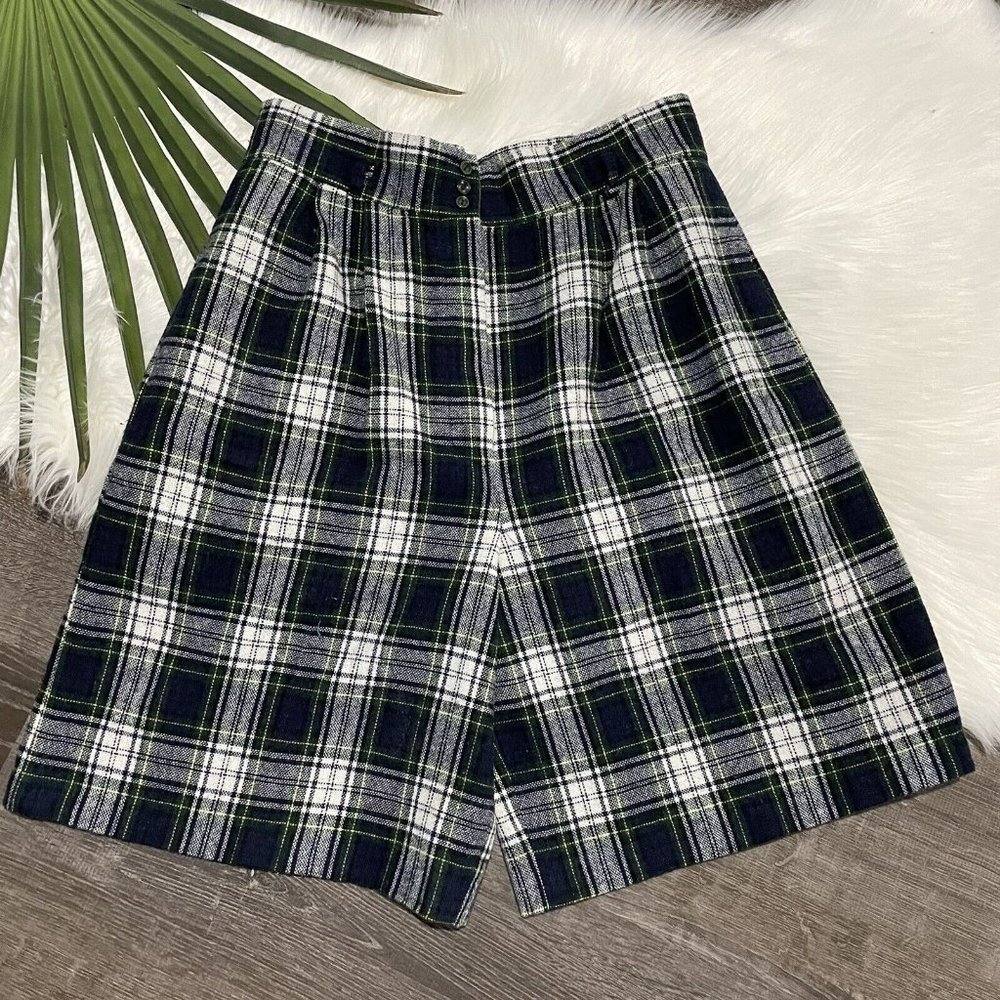 Vintage Mom Shorts Size 8 10 High Rise Pleated Front Wool Tartan Plaid 80s 90s